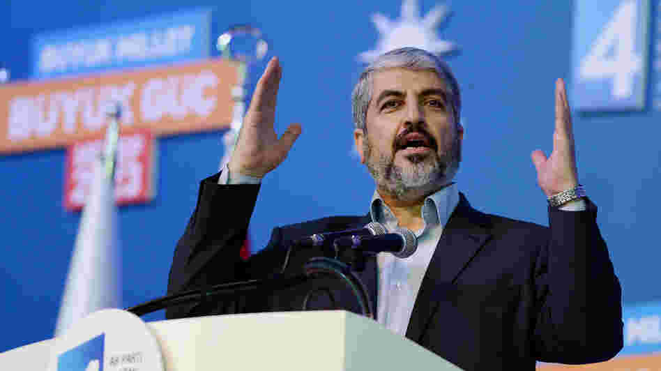 Palestinian Hamas leader Khaled Mashaal was a close ally of Syria and lived in the capital Damascus for years. But relations soured over the uprising in Syria, and Syria's state television denounced him in withering terms. Mashaal is shown speaking at a conference in Turkey on Sunday.