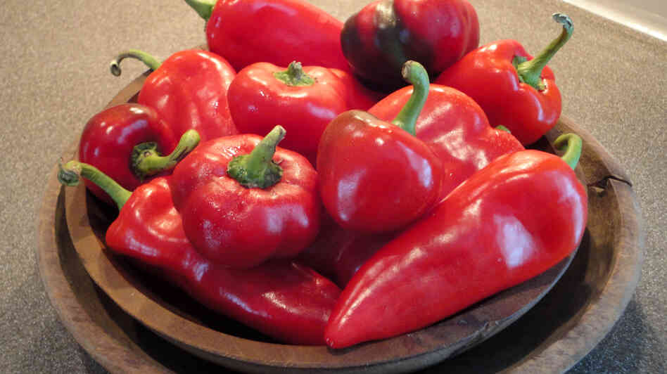 A bowl of sweet red peppers