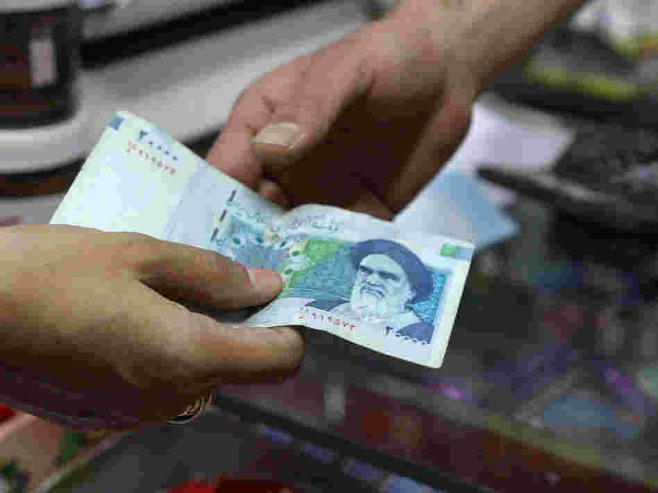 A 20,000 rial banknote, which today was worth less than 60 cents.