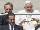 Pope Benedict XVI and his former butler, Paolo Gabriele (center), are shown at the Vatican in this file photo. The pope's private secretary, Georg Gaenswein, is on the left. Pope Benedict XVI and his former butler, Paolo Gabriele (center), are shown at the Vatican in this file photo. The pope's private secretary, Georg Gaenswein, is on the left.