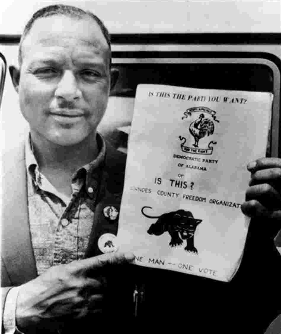 The iconic panther symbol was first used by Eldridge Cleaver as part of a Lowndes County Freedom Organization, a political party organized to represent African-Americans in central Alabama. In the picture is Jesse Favor, a candidate for Lowndes County sheriff in 1966.