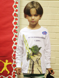 On his first day of kindergarten, 5-year-old Ben Blier sported a Yoda T-shirt declaring