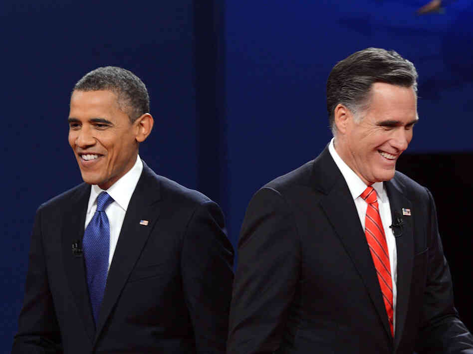 President Barack Obama and Republican presidential candidate Mitt Romney at the first 2012 presidential debate in Denver, CO. President Barack Obama and Republican presidential candidate Mitt Romney at the first 2012 presidential debate in Denver, CO.