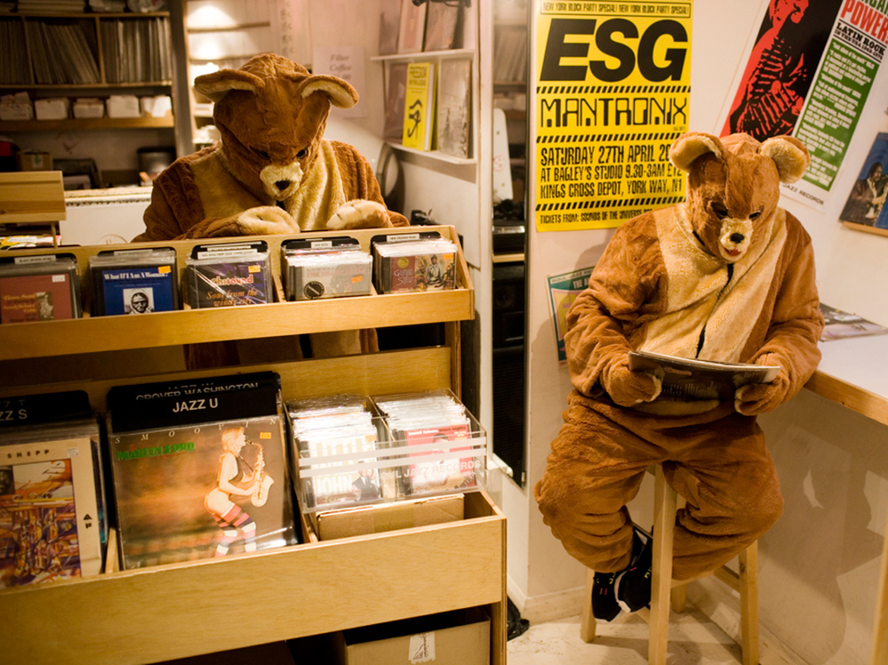 The 2 Bears' Joe Goddard and Raf Daddy in their natural habitat: the record store.