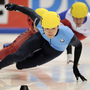 Simon Cho competes in the men's 500-meter finals at the 2011 ISU World Cup short track speedskating final in Dresden, Germany. He won the event. Simon Cho competes in the men's 500-meter finals at the 2011 ISU World Cup short track speedskating final in Dresden, Germany. He won the event.