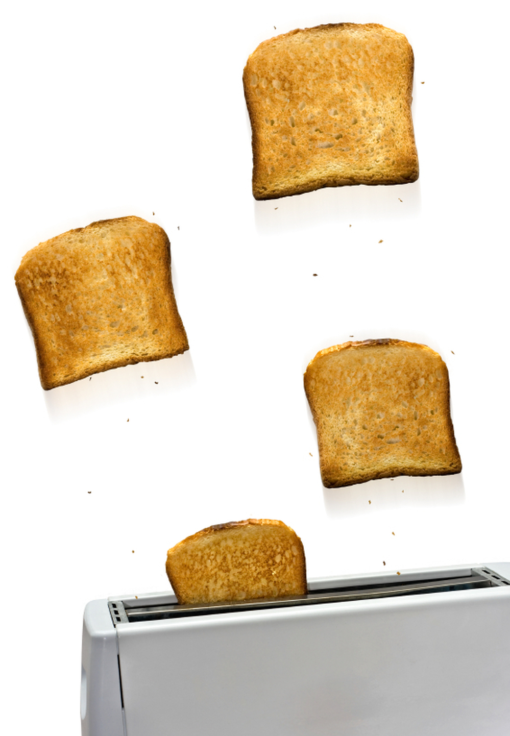 Toasts flying out of toaster.