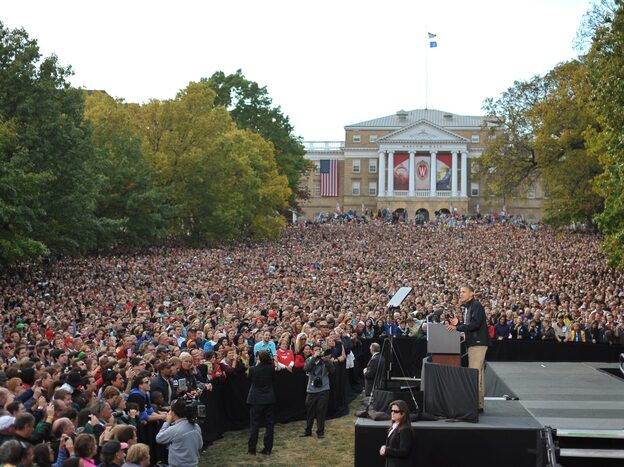 President Obama drew a crowd in Madison, Wis., the day after his widely panned first debate against GOP challenger Mitt Romney.
