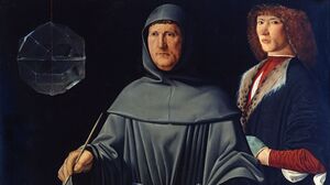 Luca Pacioli is the one on the left. (Nobody knows who the guy on the right is.)