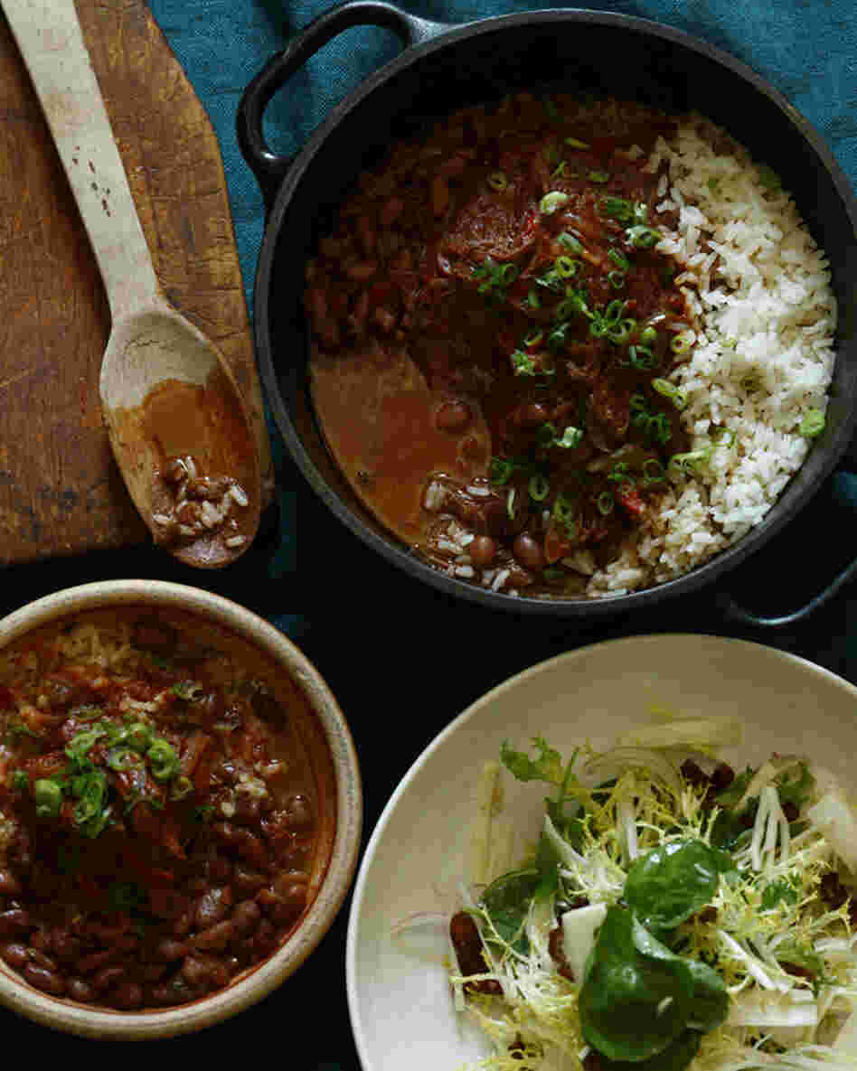 Ensalada de Palmito (Hearts of Palm Salad)Ropa Vieja con Arroz (Cuban-Style Braised & Shredded Beef with Rice)Frijoles Colorados (Cuban Red Beans)