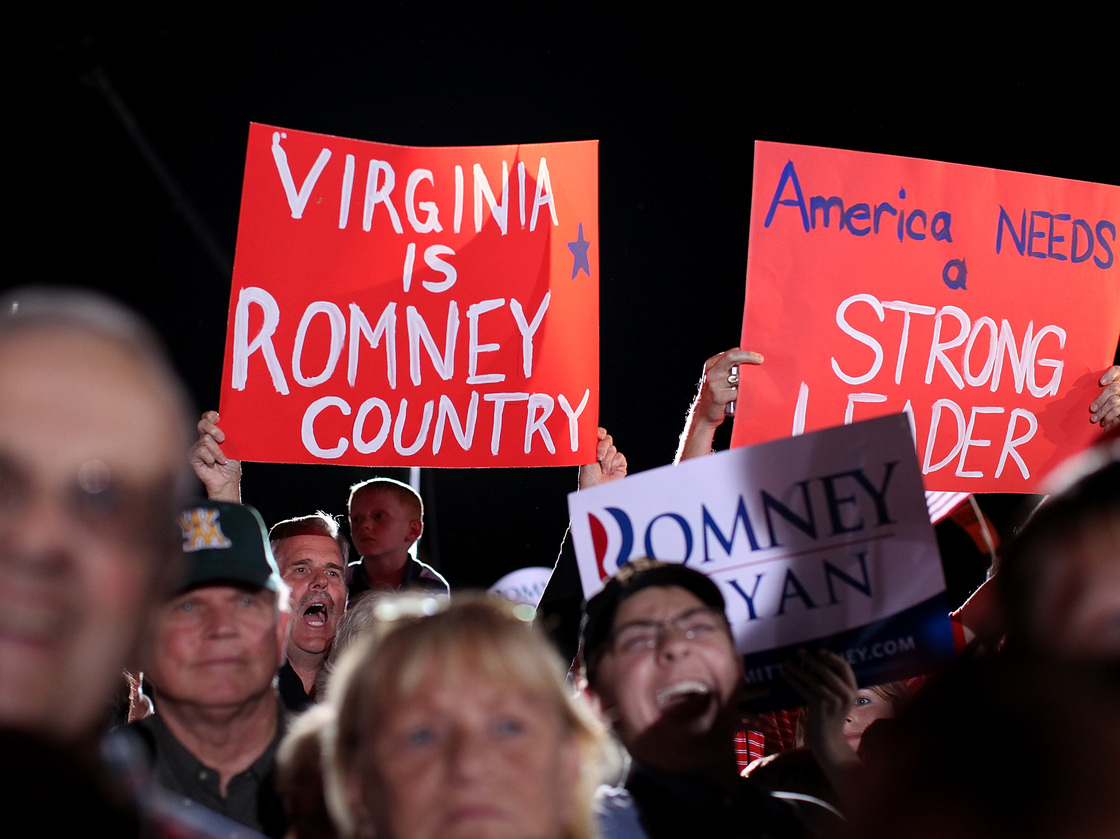 Supporters of Republican Mitt Romney during a campaign rally Thursday in Fishersville, Va.