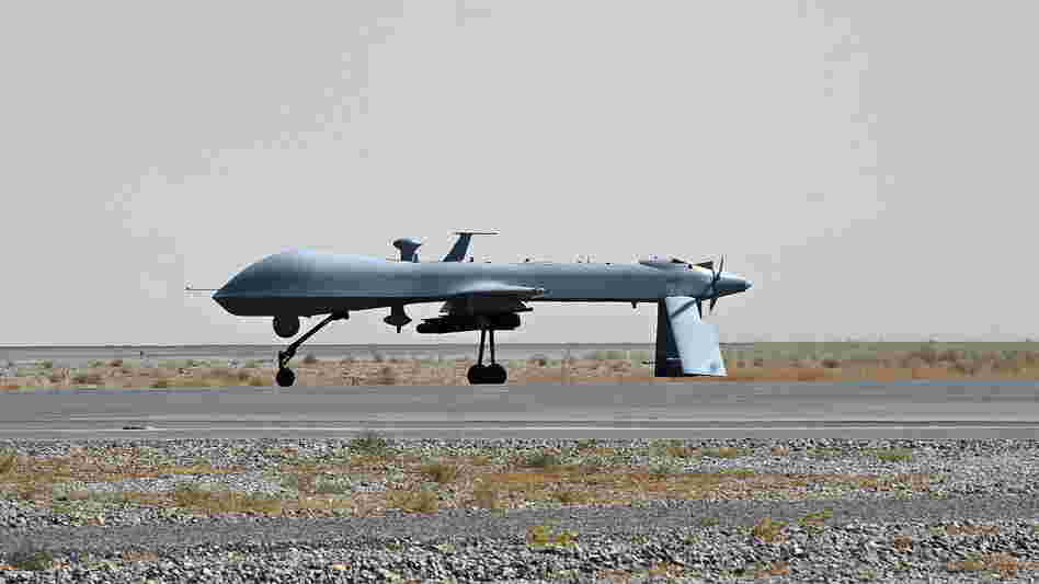 An unmanned U.S. Predator drone sits on the tarmac of Kandahar military airport in southern Afghanistan in 2010. The U.S. has been using drones in Pakistan for years. The Pakistanis initially claimed the drone attacks as the work of their own military, but the strikes have become a source of friction.