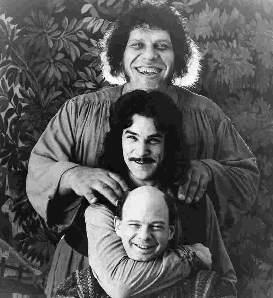 This photo provided by Twentieth Century Fox shows Andres The Giant, top, Mandy Patinkin, center, and Wallace Shawn in The Princess Bride.