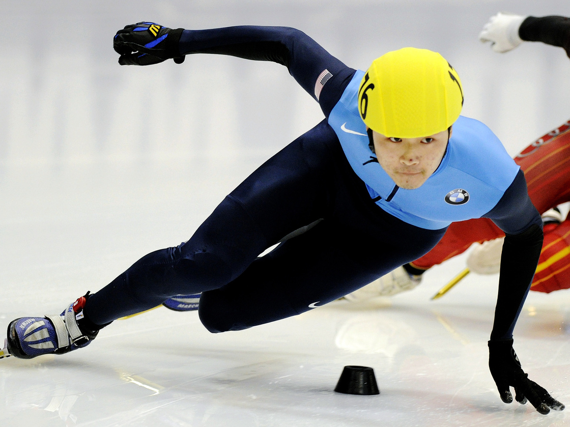 U.S. speedskater Simon Cho competes at the Short Track Speedskating World Cup in Dresden, Germany, in February 2011. Cho said he bent the blade of a skate used by Canadian Olivier Jean at an international meet in Warsaw, Poland, last year.