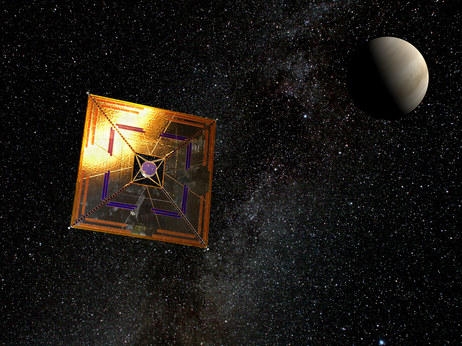 An artist's depiction of IKAROS in flight.