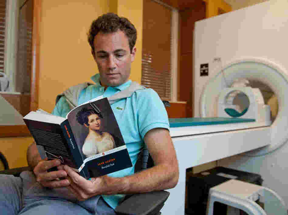 Matt Langione, a subject in the study, reads Jane Austen's Mansfield Park. Results from the study suggest that blood flow in the brain differs during leisurely and critical reading activities. Matt Langione, a subject in the study, reads Jane Austen's Mansfield Park. Results from the study suggest that blood flow in the brain differs during leisurely and critical reading activities.