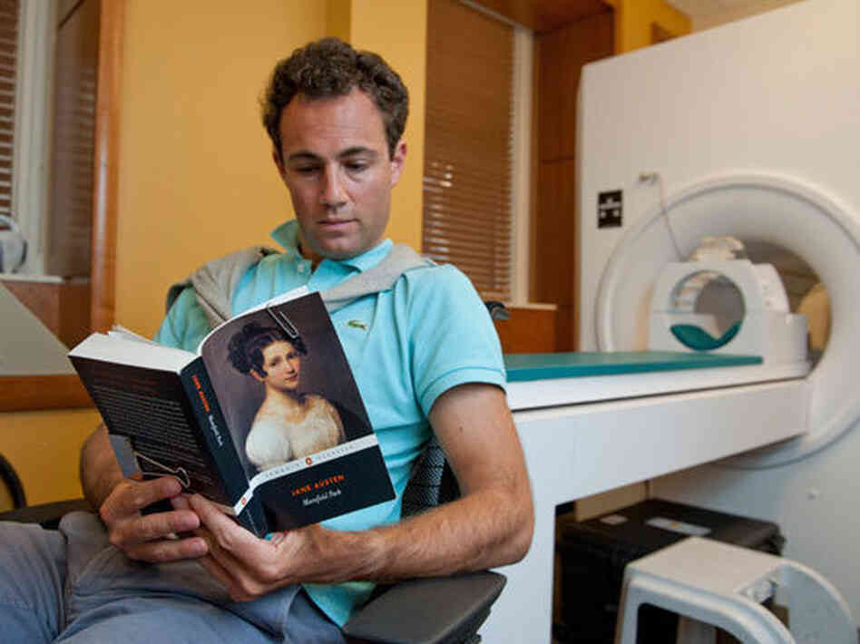 Matt Langione, a subject in the study, reads Jane Austen's Mansfield Park. Results from the study suggest that blood flow in the brain differs during leisurely and critical reading activities. Matt Langione, a subject in the study, reads Jane Austen's Mansfield Park. Results from the study suggest that blood flow in the brain differs during leisurely and critical reading activities.