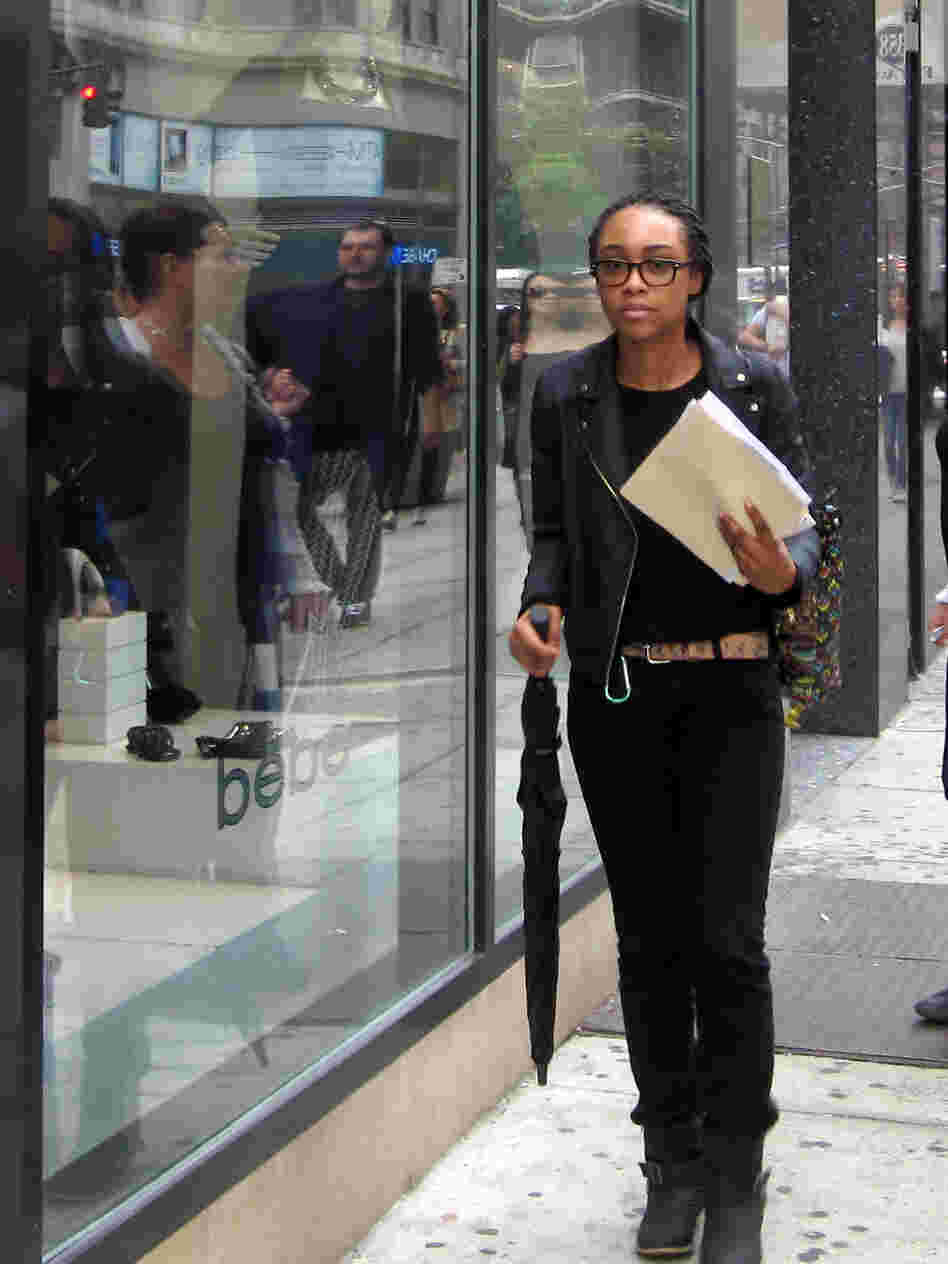 Onieka O'Kieffe, 22, hits the streets of Midtown Manhattan to find a retail job this holiday season. She says she needs the second job because she's only getting 17 hours per week at her current job.