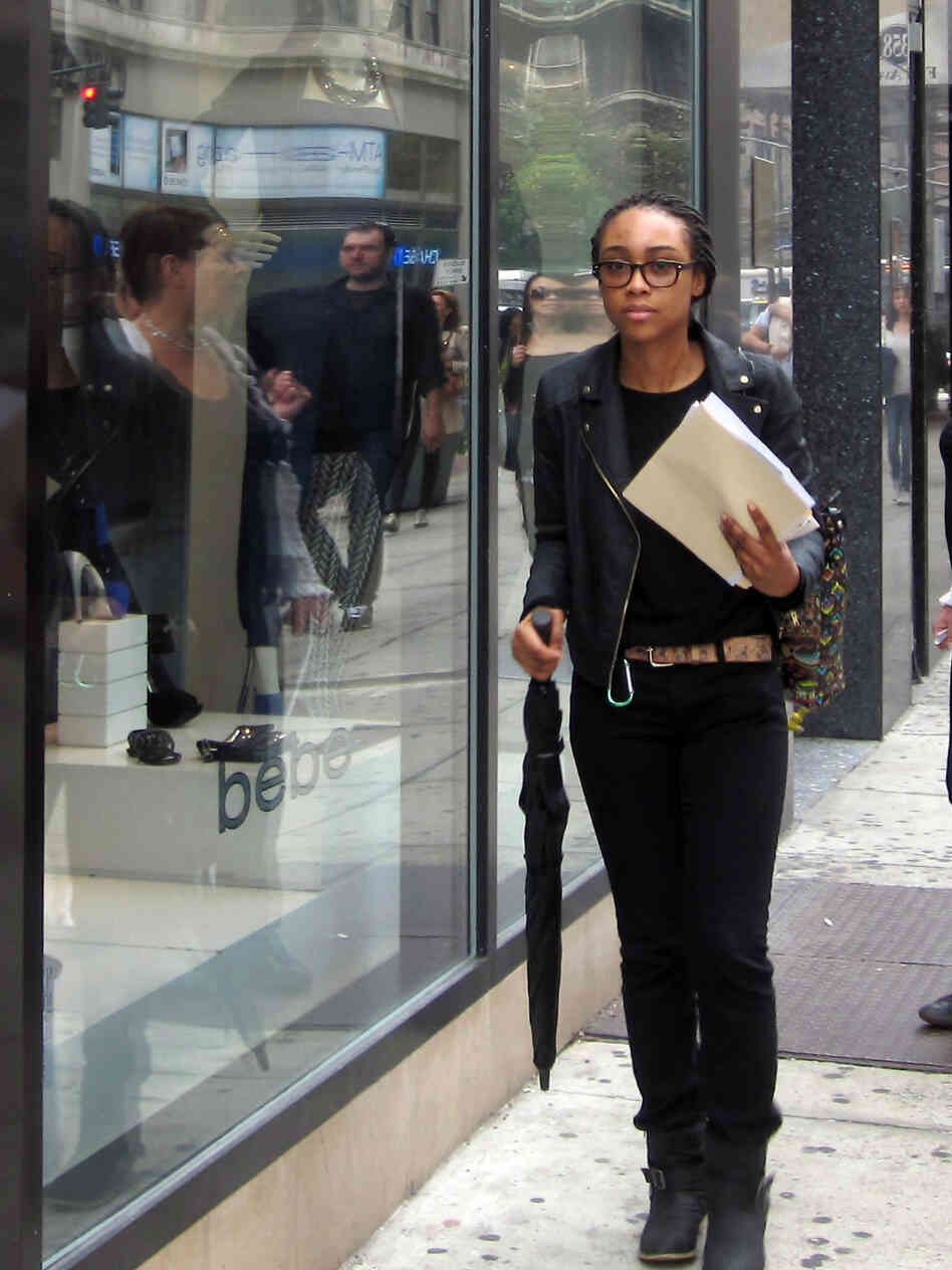 Onieka O'Kieffe, 22, hits the streets of Midtown Manhattan to find a retail job this holiday season. She says she needs the second job because she's only getting 17 hours per week at her current job.