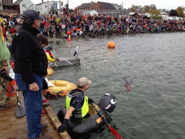 Peter Geiger lines up before the start of the pumpkin race in Damariscotta, Maine.