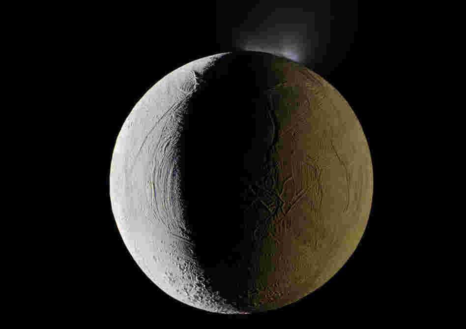 Enceladus, shooting geysers of water into space. Enceladus, shooting geysers of water into space.