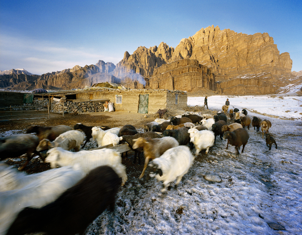 Some relatives of the Kuruman family stay in the same mud-and-thatch house throughout the year. For a regular Kyrgyz family in the region, Takayama explains, aging parents will descend from the mountains and move to a more permanent village home, while their children continue the nomadic way of life.