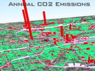 Researchers at Arizona State University and Purdue University created a visualization of the Hestia system that shows the hourly, building-by-building dynamics of carbon dioxide emissions in Indianapolis. Researchers at Arizona State University and Purdue University created a visualization of the Hestia system that shows the hourly, building-by-building dynamics of carbon dioxide emissions in Indianapolis.