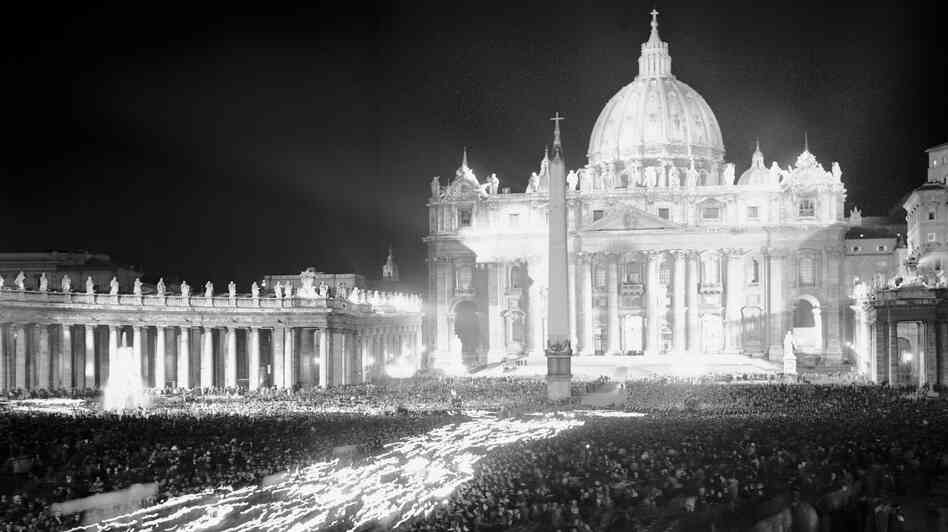 Thousands of faithful Catholics carry torches in a procession in St. Peter's Square in Vatican City on Oct. 11, 1962, the opening day of the historic Second Vatican Council. Over a three-year period, more than 2,000 bishops from around the world issued 16 landmark documents, which championed a more inclusive, less hierarchical and open church.