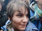 Yekaterina Samutsevich of Pussy Riot after her release from prison today in Moscow. Yekaterina Samutsevich of Pussy Riot after her release from prison today in Moscow.