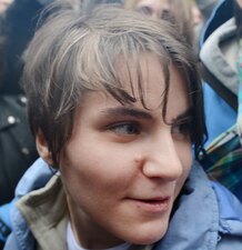 Yekaterina Samutsevich of Pussy Riot after her release from prison today in Moscow. Yekaterina Samutsevich of Pussy Riot after her release from prison today in Moscow.