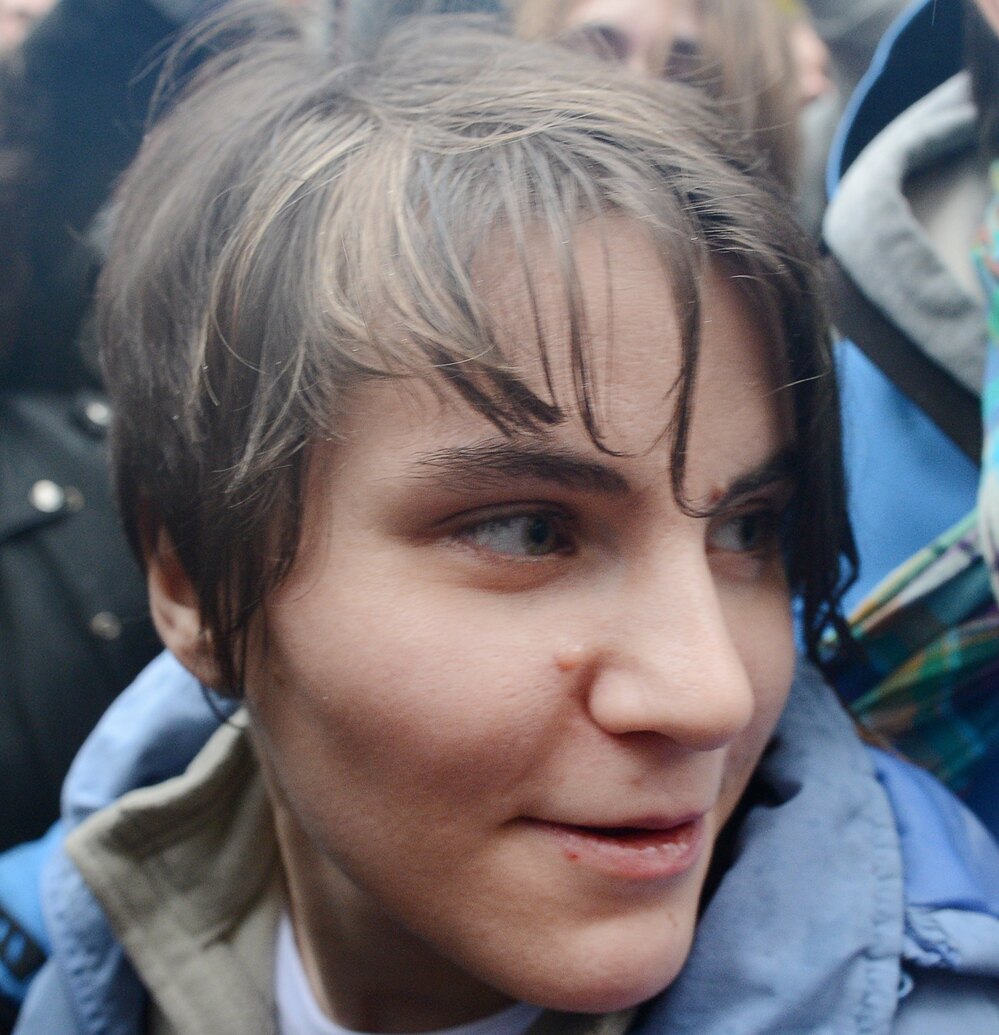 Yekaterina Samutsevich of Pussy Riot after her release from prison today in Moscow.