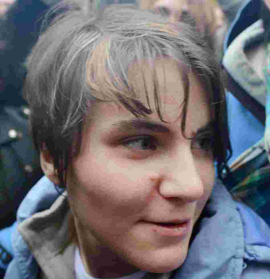 Yekaterina Samutsevich of Pussy Riot after her release from prison today in Moscow.