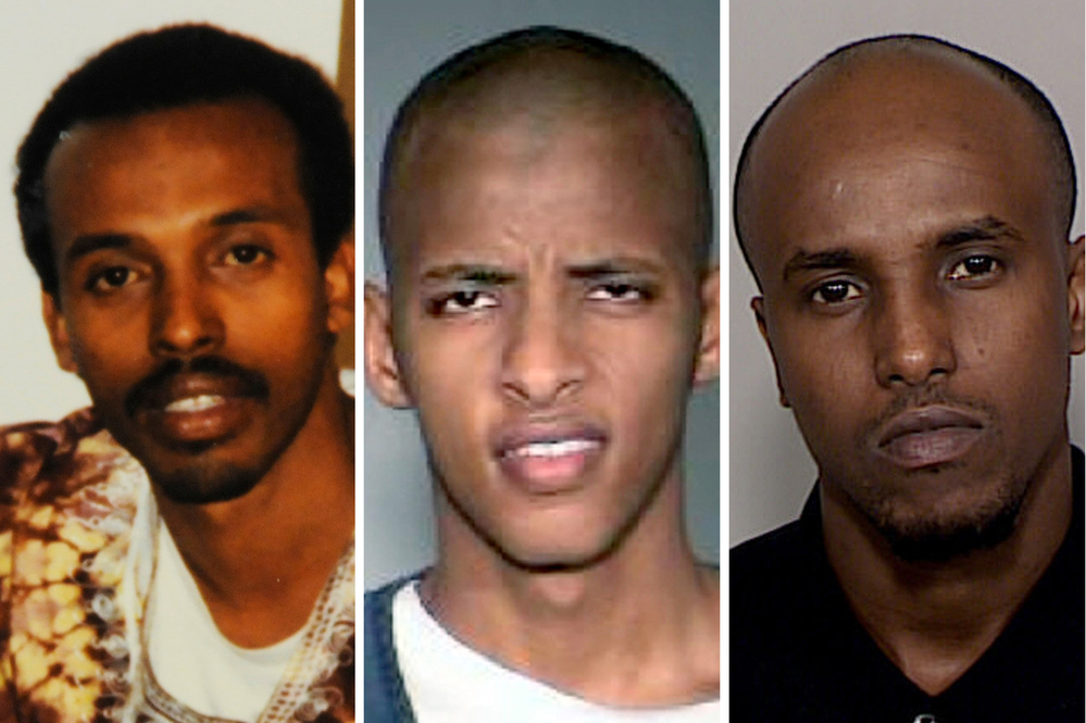 Abdifatah Yusuf Isse (center) and Salah Osman Ahmed (right) are among more than 20 young men who left Minnesota since 2007 to join al-Shabab. They are testifying against Mahamud Said Omar (left), who is accused of helping to send fighters and money to the al-Qaida-linked group in Somalia.