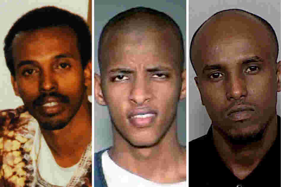 Abdifatah Yusuf Isse (center) and Salah Osman Ahmed (right) are among more than 20 young men who left Minnesota since 2007 to join al-Shabab. They are testifying against Mahamud Said Omar (left), who is accused of helping to send fighters and money to the al-Qaida-linked group in Somalia.