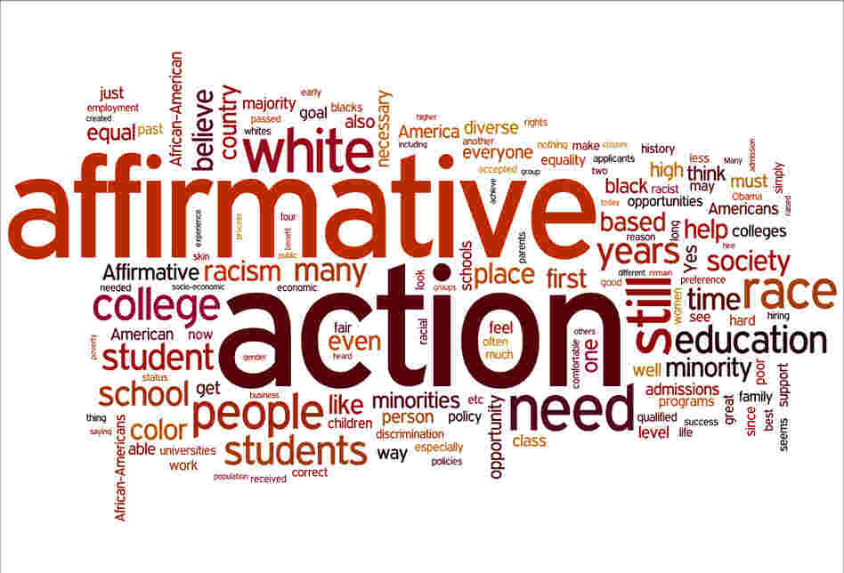A word cloud of listener responses to the question, "Is there still a place for affirmative action in 2012, and why?" A word cloud of listener responses to the question, "Is there still a place for affirmative action in 2012, and why?"