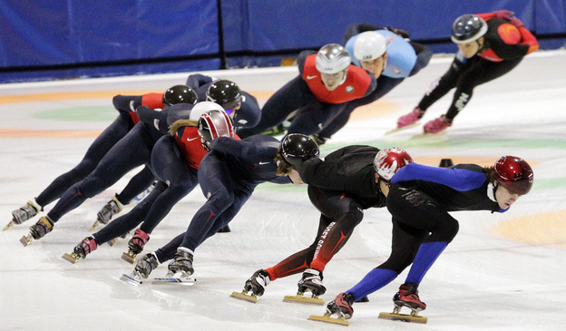 Speedskaters practice for the U.S. Single Distance Short Track Speedskating Championships, in Kearns, Utah, last month. Coach Jae Su Chun and assistant Jun Hyung Yao have resigned following allegations of abuse.
