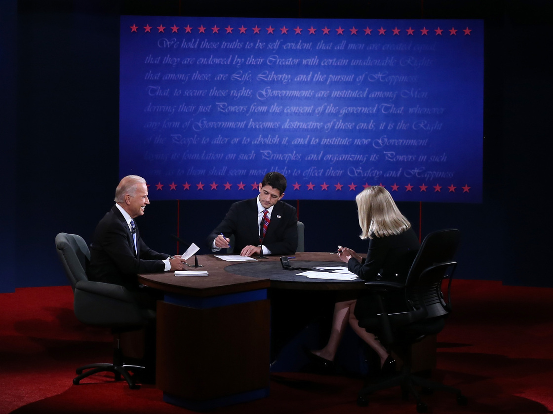 Vice President Joe Biden and Rep. Paul Ryan, R-Wis., participate in the vice presidential debate, moderated by Martha Raddatz of ABC News, Thursday in Danville, Ky.