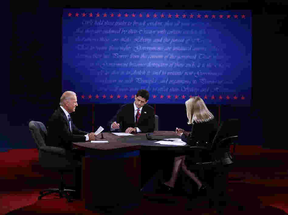 Vice President Joe Biden and Rep. Paul Ryan, R-Wis., participate in the vice presidential debate, moderated by Martha Raddatz of ABC News, Thursday in Danville, Ky.