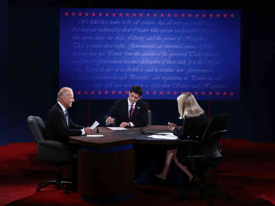 Vice President Joe Biden and Rep. Paul Ryan, R-Wis., participate in the vice presidential debate, moderated by Martha Raddatz of ABC News, Thursday in Danville, Ky.