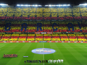 Fans of FC Barcelona form a Catalan flag in the stands before the start of a match between Barcelona and archrival Real Madrid in Barcelona earlier this month.