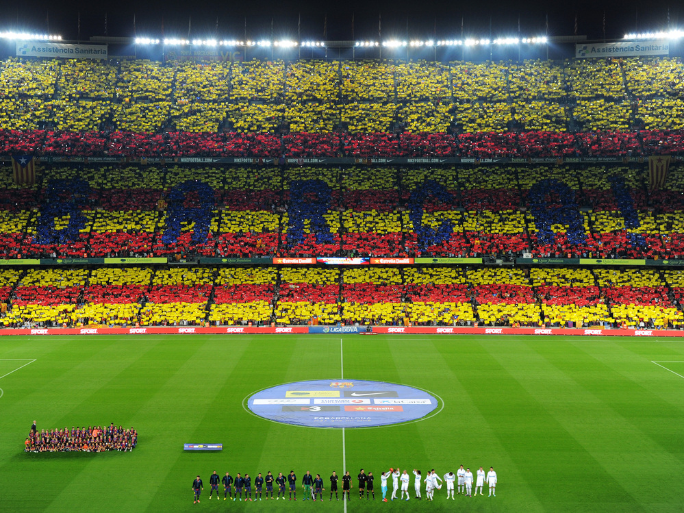 Fans of FC Barcelona form a Catalan flag in the stands before the start of a match between Barcelona and archrival Real Madrid in Barcelona earlier this month.