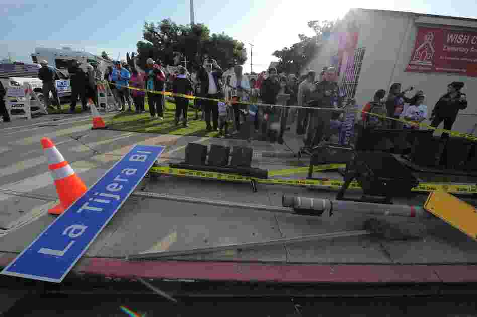 In order to move the shuttle through the streets, trees had to be cut and signs and street lights had to be removed. In order to move the shuttle through the streets, trees had to be cut and signs and street lights had to be removed.