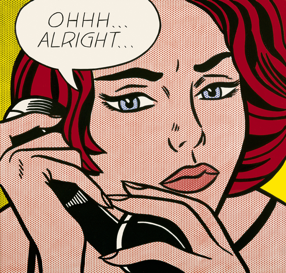 Roy Lichtenstein leaves it up to the viewers to decide what has just transpired in his 1964 painting of a tense phone call titled Ohhh ... Alright ...