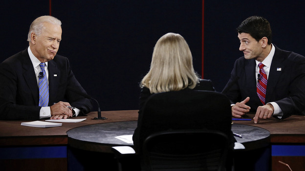 Vice President Biden and his Republican opponent, Rep. Paul Ryan of Wisconsin, participate in the vice presidential debate at Centre College in Danville, Ky., Thursday.