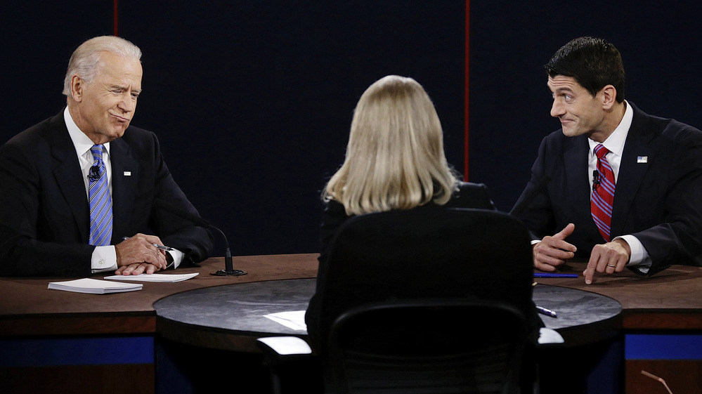 Vice President Biden and his Republican opponent, Rep. Paul Ryan of Wisconsin, participate in the vice presidential debate at Centre College in Danville, Ky., Thursday.