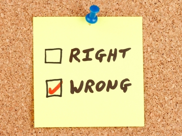 A yellow sticky note with "Right" and "Wrong" boxes. With "Wrong" checked, obviously.