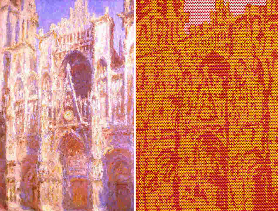 About 80 years after Claude Monet painted the Rouen Cathedral (left), Roy Lichtenstein did his own take on the iconic landmark (right.) Click here to learn more about Monet's Cathedral series.
