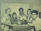 Barack Obama in a 1975 photo from the Punahou School yearbook. He and his eighth-grade homeroom classmates pose with a slide projector as part of the yearbook's theme of "Nostalgia." Barack Obama in a 1975 photo from the Punahou School yearbook. He and his eighth-grade homeroom classmates pose with a slide projector as part of the yearbook's theme of "Nostalgia."