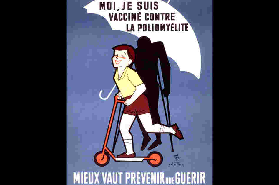 A poster distributed by French public health officials promotes polio vaccination by representing the shot as a protective umbrella.