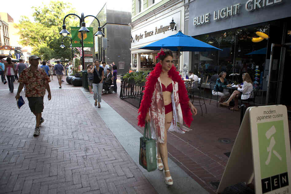 Dyer — as "Ze Dirty Butcher" — strolls the streets of Charlottesville on her way to SuperCLAW, the "mother of all brawls."