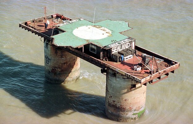 The sovereign principality of Sealand is an artillery platform built during World War II about seven miles off the coast of Essex, England. Paddy Roy Bates founded Sealand in 1967, proclaiming it an independent state.